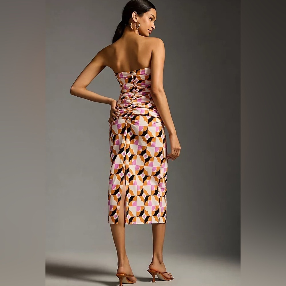 Anthropologie‎ Printed Strapless Slim Ruched Geometric Print Dress​​​​ - Picture 10 of 10